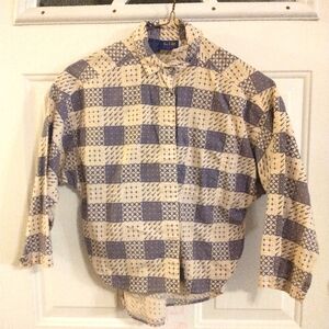 Liz Claiborne Kids Size 8 Button up Grey and White Checkered Pattern Shirt.